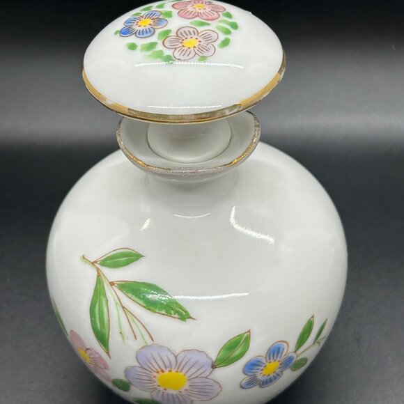 Vintage Hand-Painted Perfume Bottle Japanese Handpainted Floral & Gold Accents - Picture 15 of 16